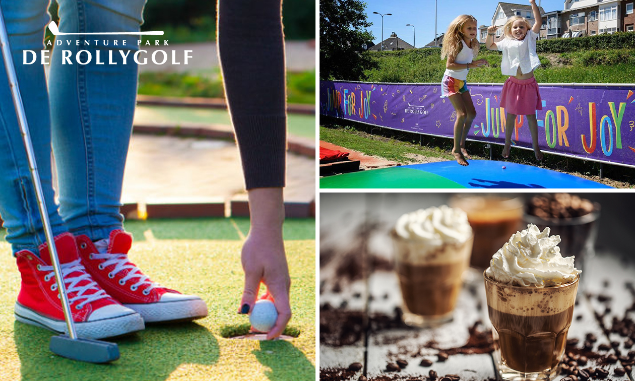Entree Adventure Park De Rollygolf + evt. trampolinespringen en warme chocolademelk