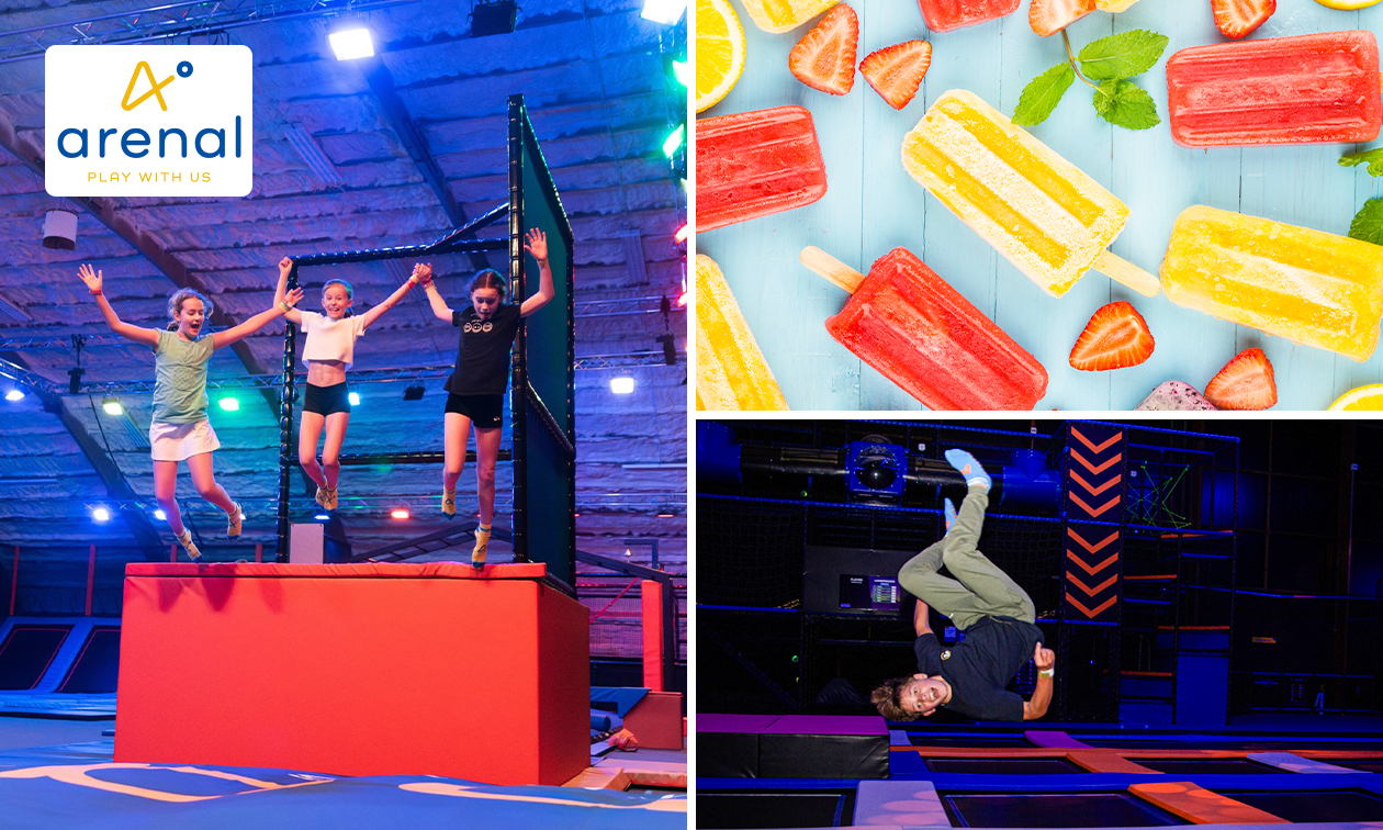 Toegang trampolinepark (1 of 2 uur) + sokken + ijsje + drankje