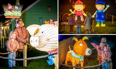 Entree voor Het Grote Boerderij Lichtfestival bij Avonturenboerderij Molenwaard + drankje