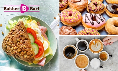 Belegd broodje + warme drank + suikerdonut bij Bakker Bart