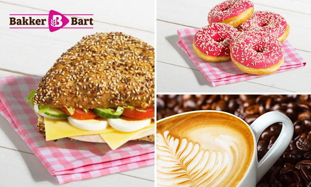 Afhalen: belegd broodje + drankje + donut bij Bakker Bart