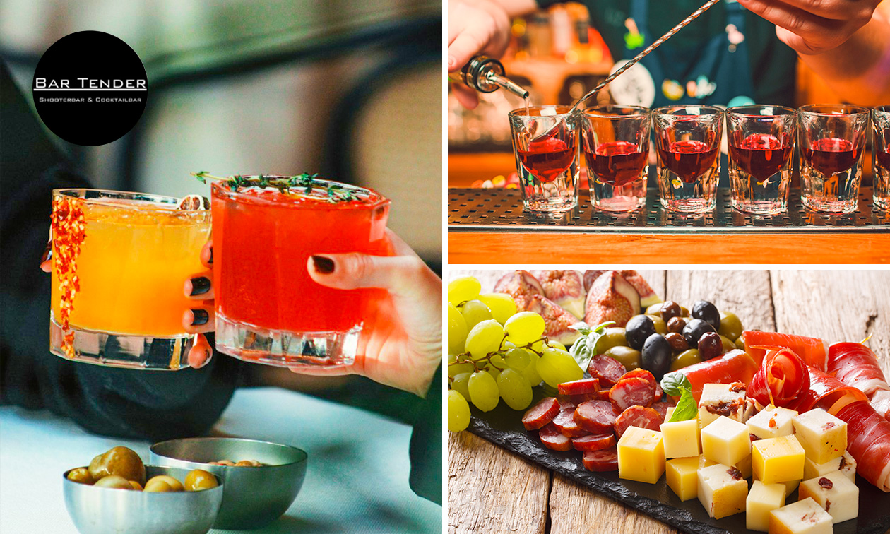 Cocktail met onbeperkt nacho's of luxe bittergarnituur OF shooterworkshop (60-90 min)