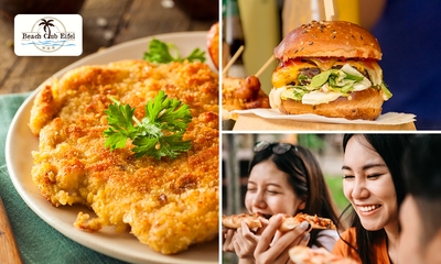 Pizza, schnitzel of hamburger naar keuze + friet aan de Rursee