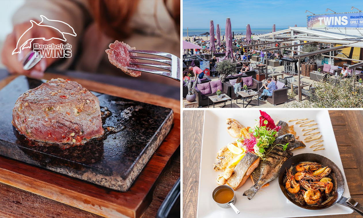 Vlees- of visplateau + soep vooraf bij Beachclub Twins