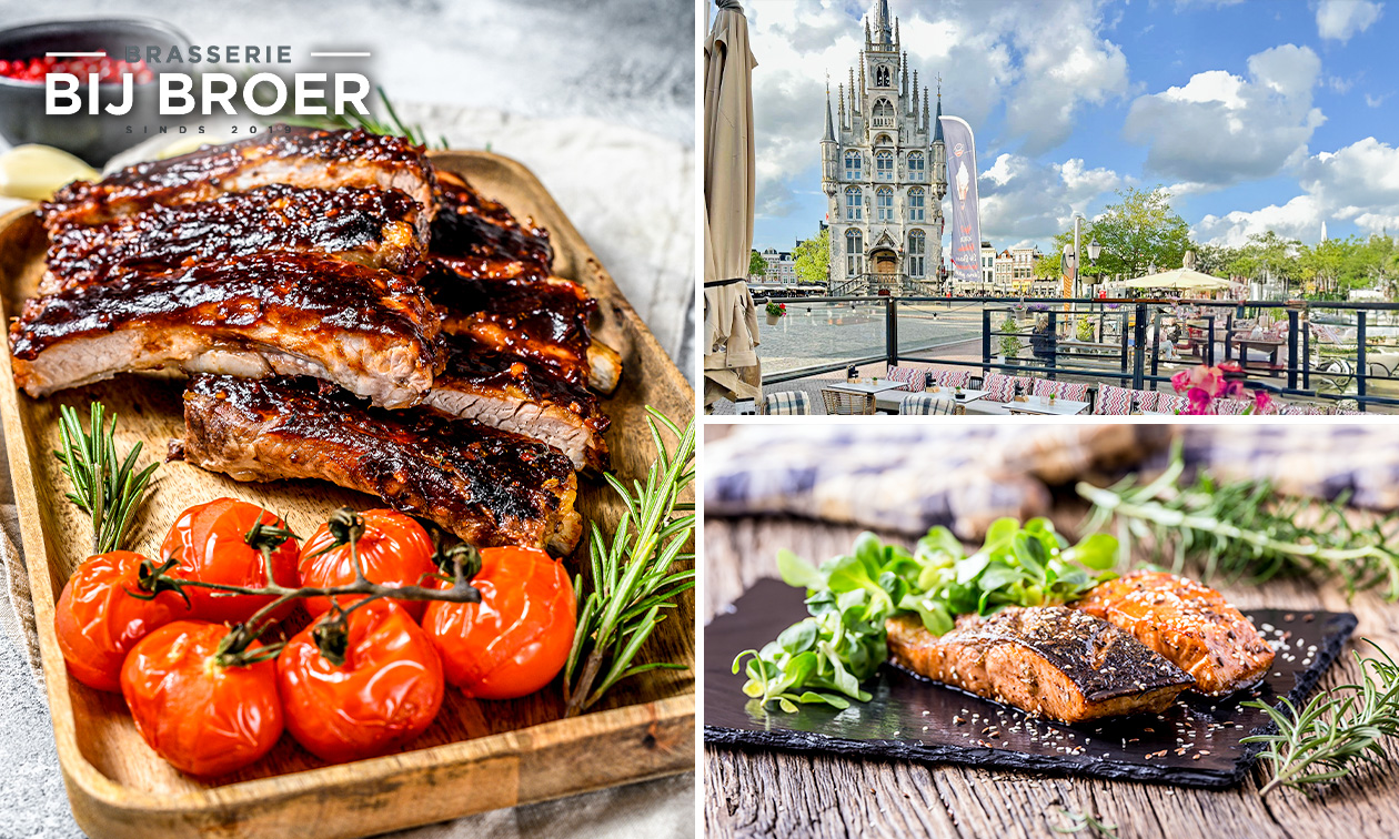 Spareribs (600 gr.) van de Big Green Egg of 3-gangen keuzediner op de Markt van Gouda