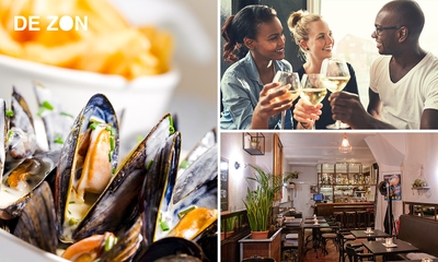 Zeeuwse Jumbomosselen + friet + glas wijn bij Brasserie De Zon in hartje Antwerpen