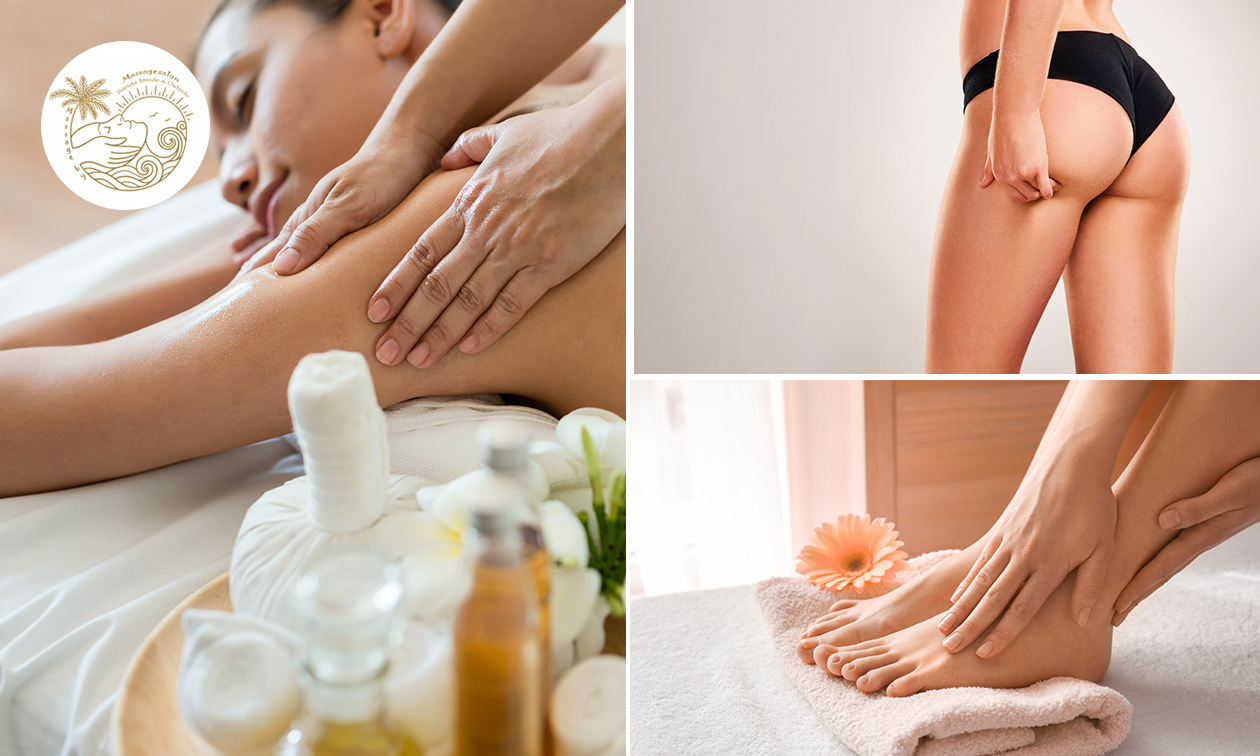 Massage + scrub + manicure- of pedicurebehandeling (90-95 min)