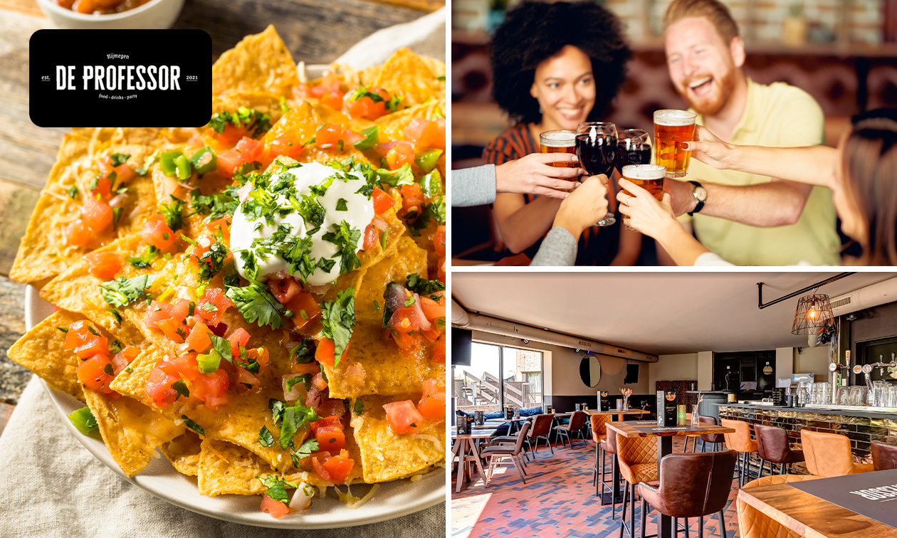 2 glazen speciaalbier, wijn of fris naar keuze + nacho's (2 pers.) bij Café de Professor