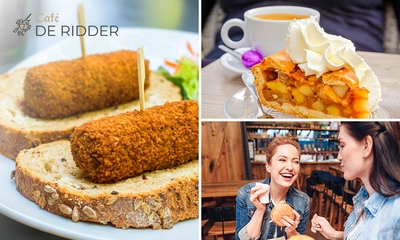 Warme drank naar keuze + gebak of 2-gangenlunch (voor 2 of 3 personen)