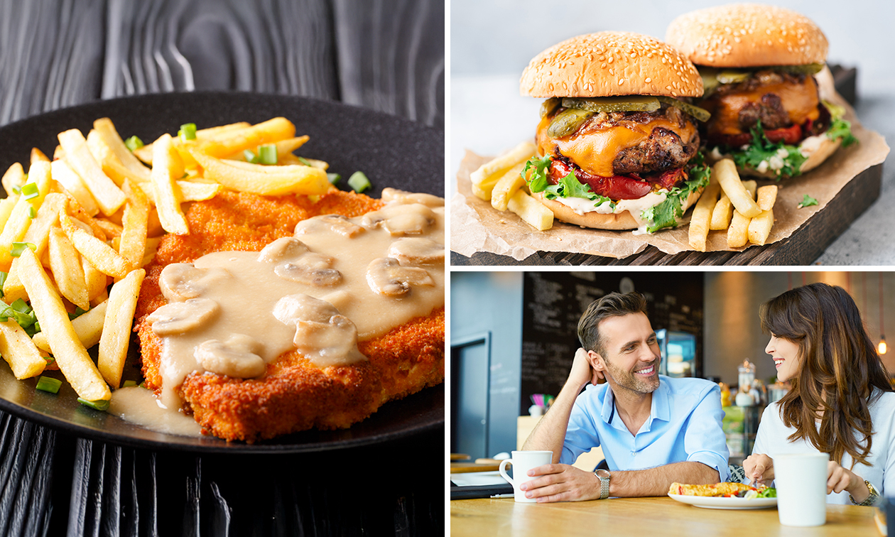 Burger of schnitzel + patat + rauwkost voor afhaal bij Cafetaria Het Bijvank Enschede