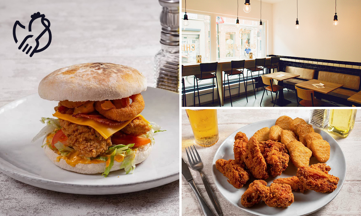 Burger + friet + coleslaw + evt. fingerfood van Chick 'n Dip