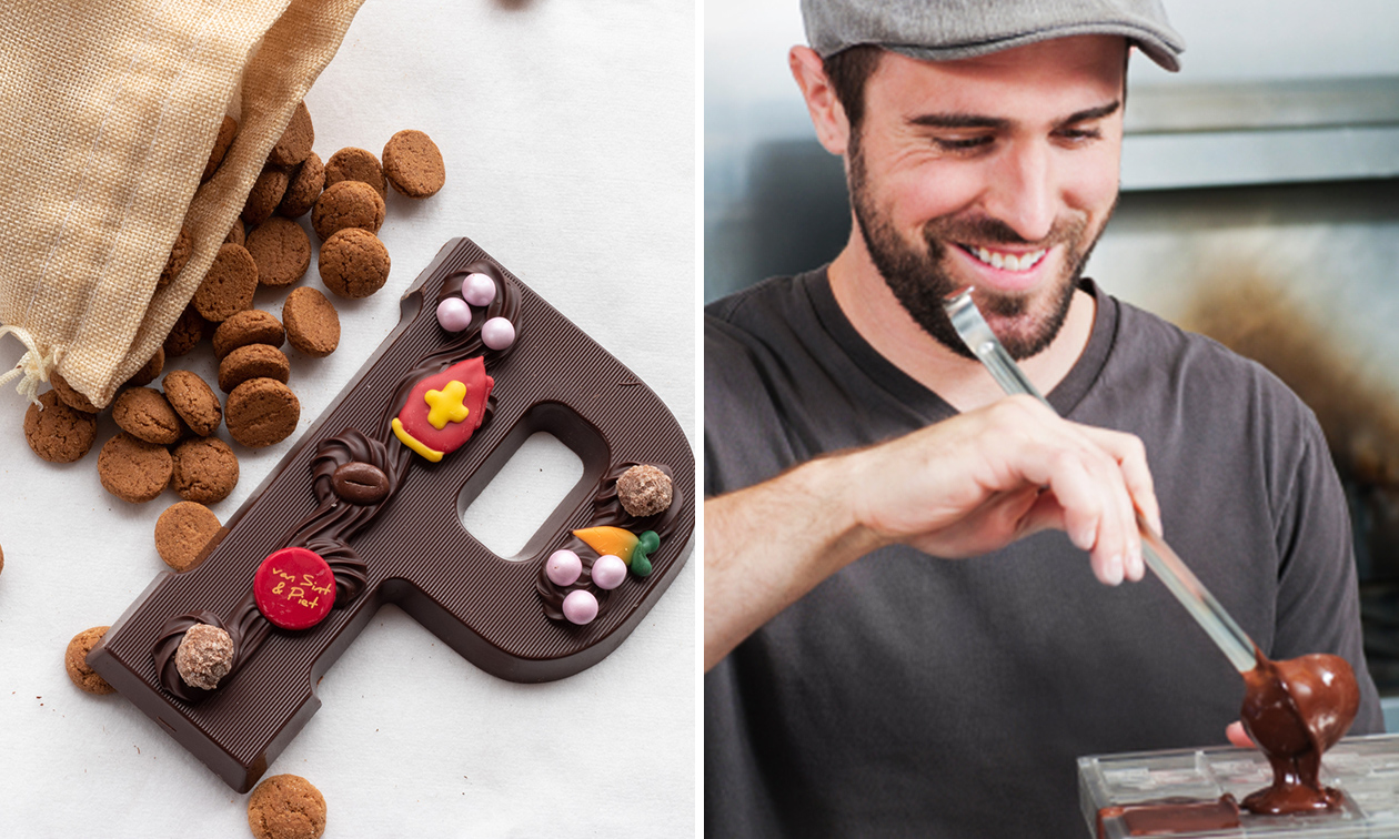 Ambachtelijke chocoladeletter voor afhaal