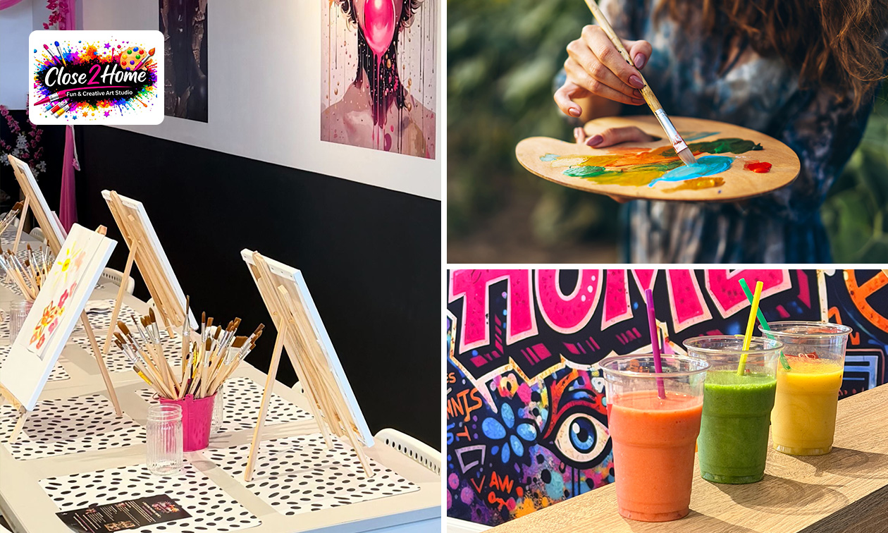 Sip & Paint-schilderworkshop (2 uur) incl. schildermaterialen + drankje + snack in hartje Lelystad