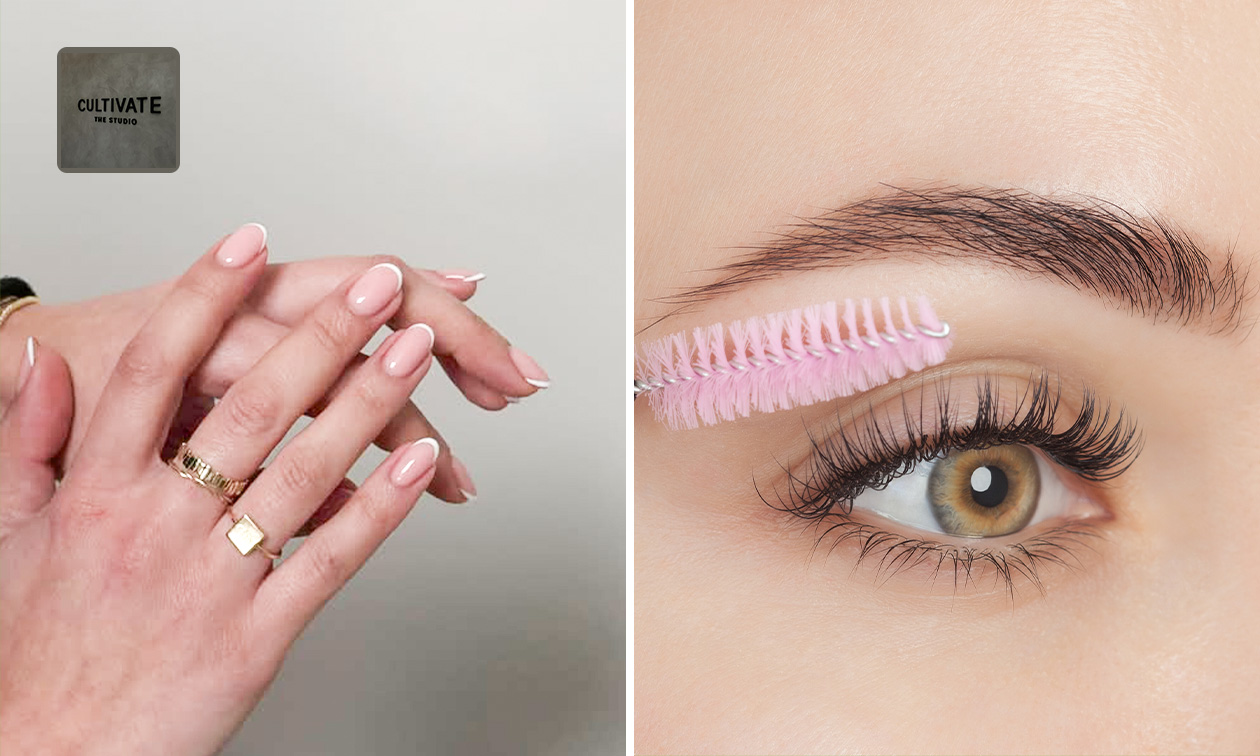 Manicurebehandeling + clear BIAB (90 min) of brow lamination (45 min)