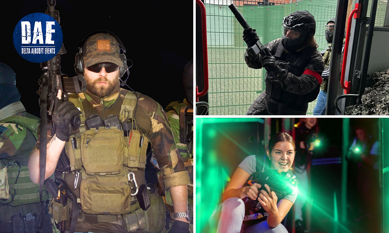 Airsoft (18+), gelblast, archery tag of lasergamen (2 uur) + drankje + bittergarnituur