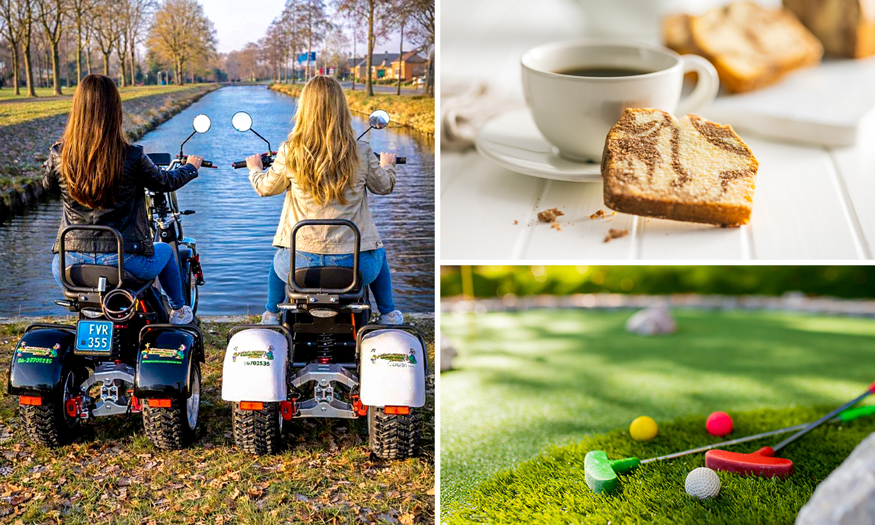 Huur e-choppertrike (driewieler) (3u of dag) + koffie/thee + cake + evt. broodje kroket + minigolf