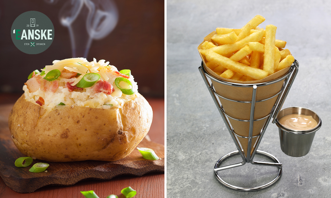 Gepofte aardappel met toppings voor afhaal bij Eanske