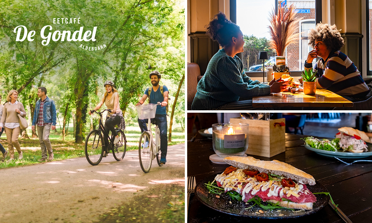 Wandel- of fietsarrangement incl. koffie/thee + gebak + 2-gangenlunch bij Eetcafé de Gondel