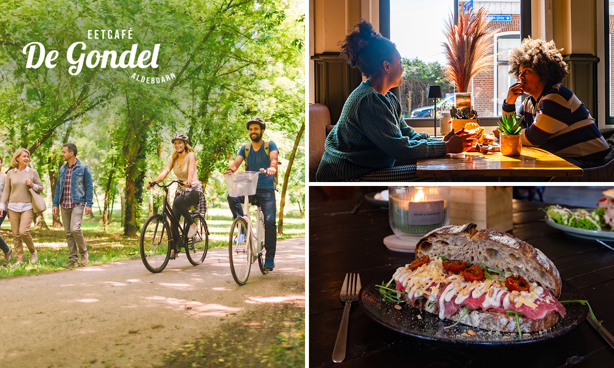 Wandel- of fietsarrangement incl. koffie/thee + gebak + 2-gangenlunch bij Eetcafé de Gondel
