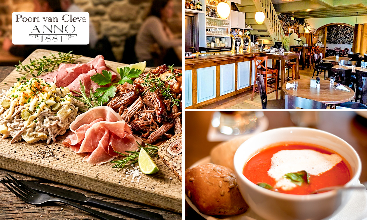 2- of 3-gangen keuzelunch bij Eetcafé Poort van Cleve in hartje Grave