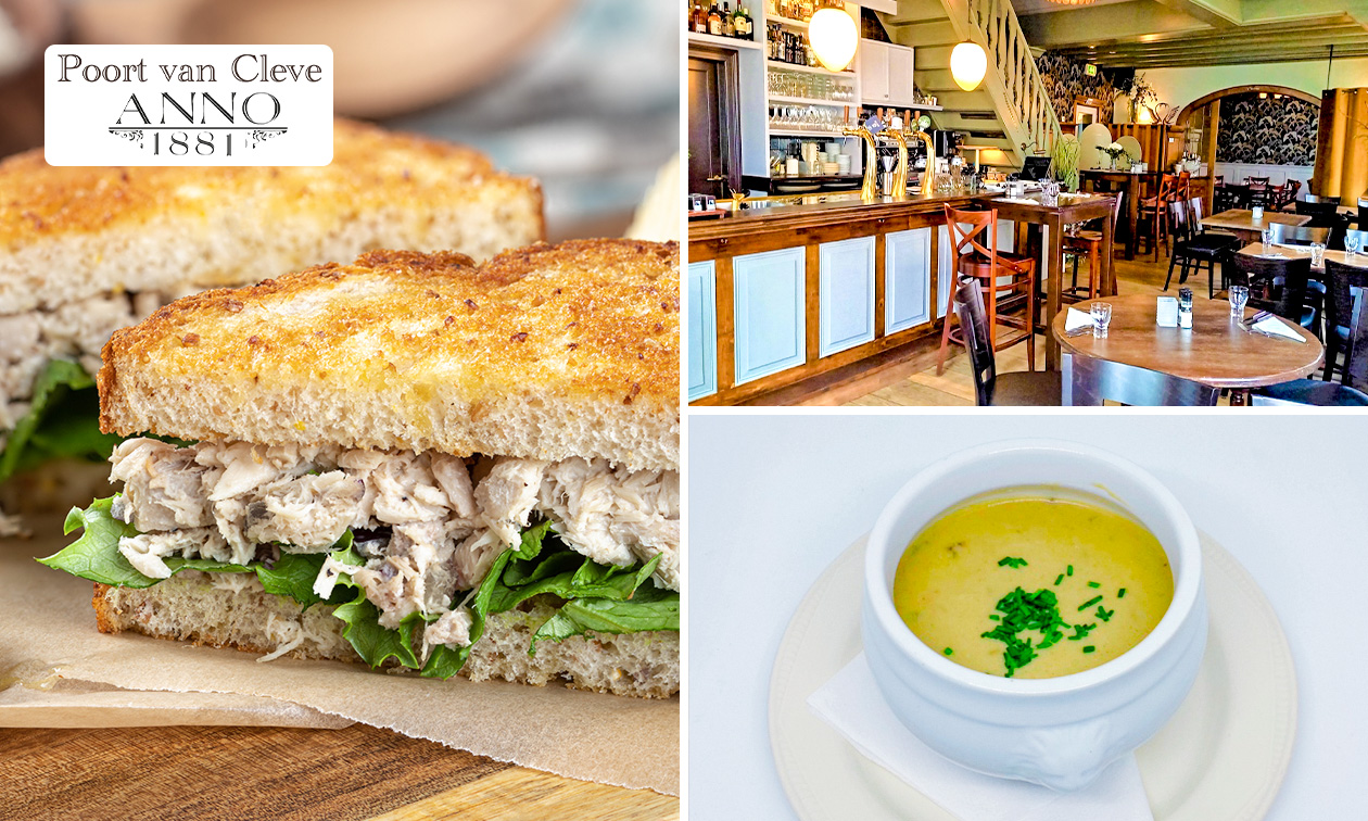 2- of 3-gangen keuzelunch bij Eetcafé Poort van Cleve in hartje Grave