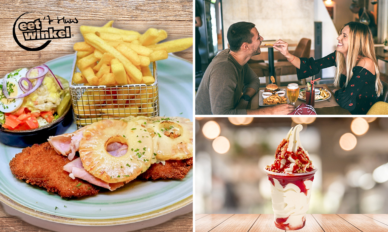 2-gangen schnitzel- of kipsatédiner bij Eetwinkel ´t Huus