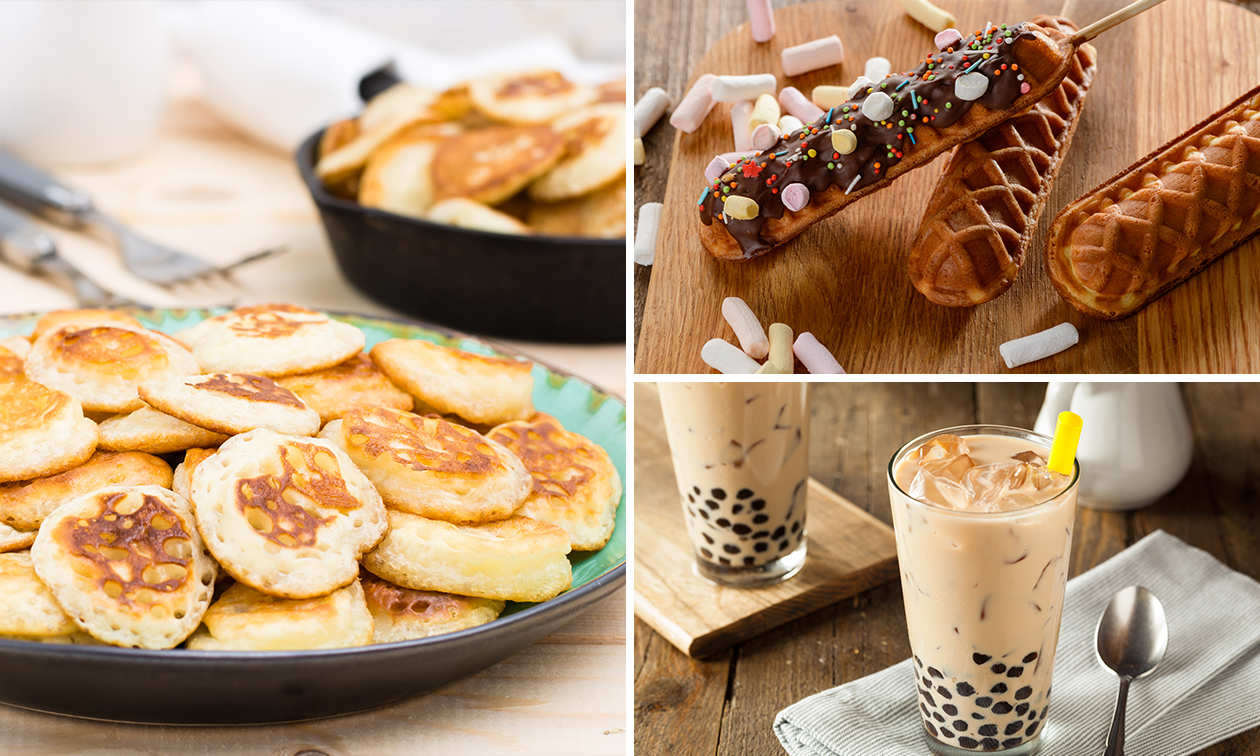 Lollywafels/poffertjes + topping + bubbel tea/milkshake