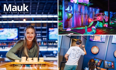 Glowgolf, Shuffle, sjoelen, VIP-karaoke, E-Darts of Hyper Bowling + evt. bittergarnituur