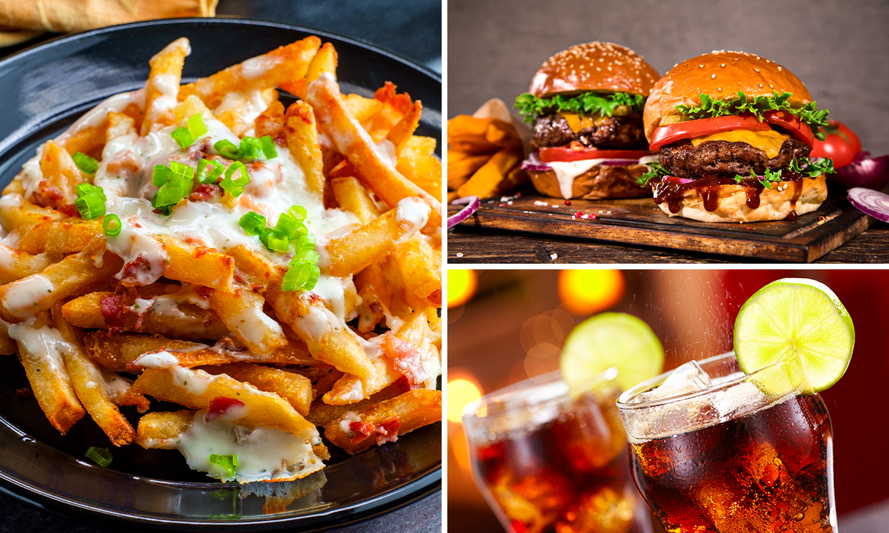Burger of loaded fries + frisdrank naar keuze