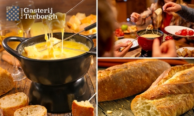 Kaasfondue met onbeperkt stokbrood + salade + fles wijn bij Gasterij Terborgh