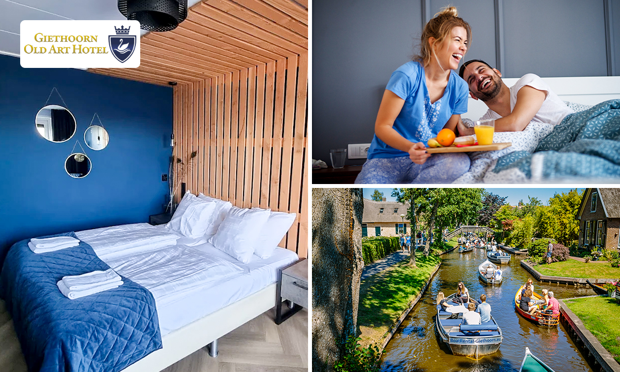 Overnachting voor 2 in een waterzichtkamer + welkomstdrankje + late check-out in Giethoorn
