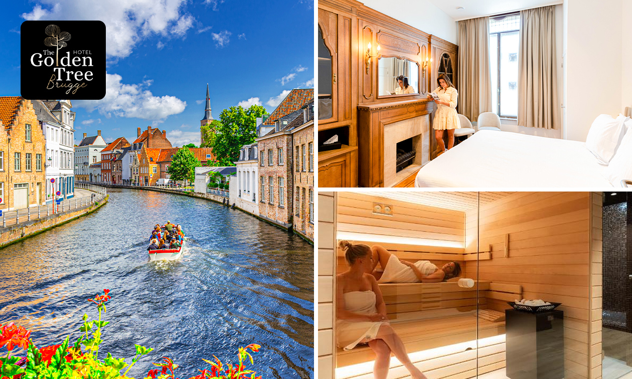Overnachting voor 2 + ontbijt met glas bubbels + late check-out + wellness in Brugge