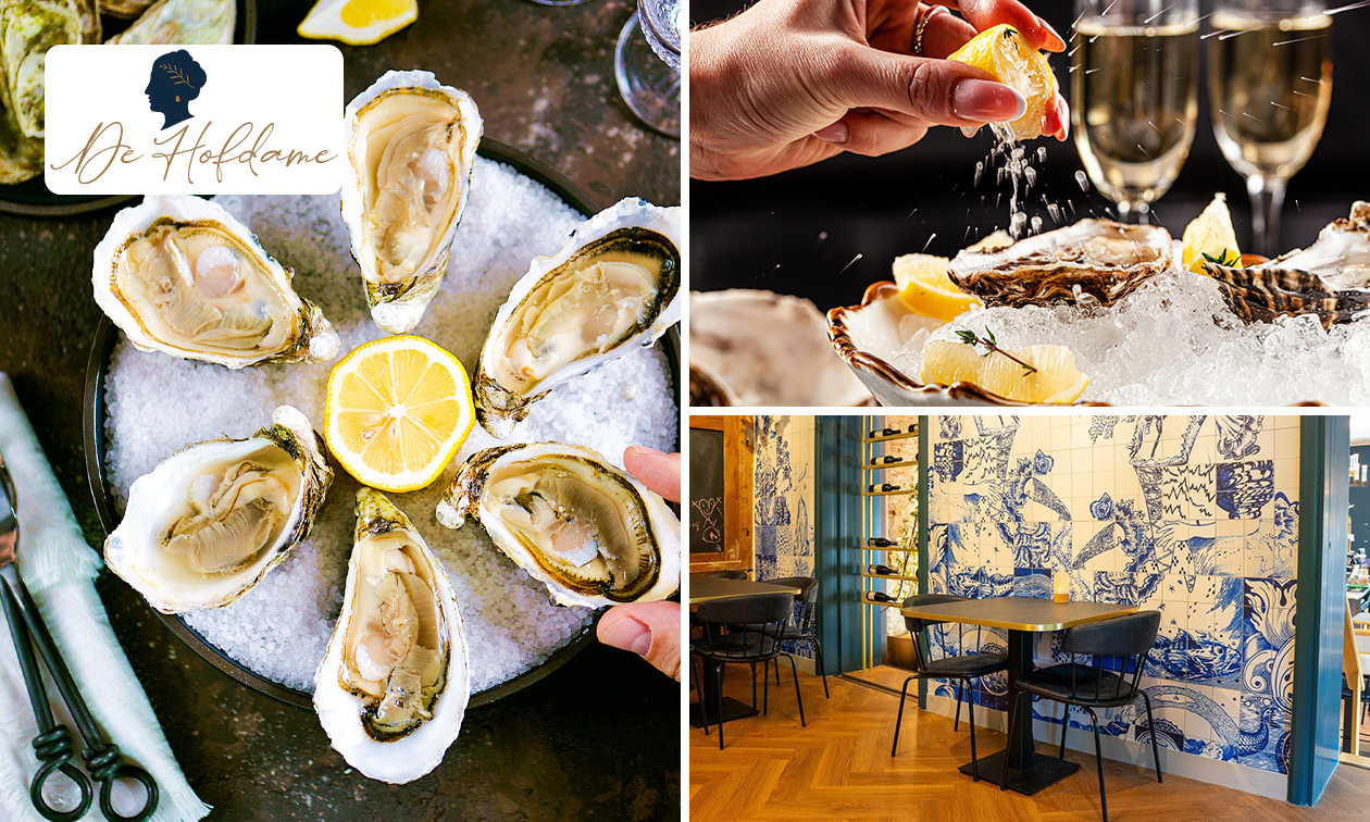 Oesters + halve fles champagne of cava bij Grand Café De Hofdame
