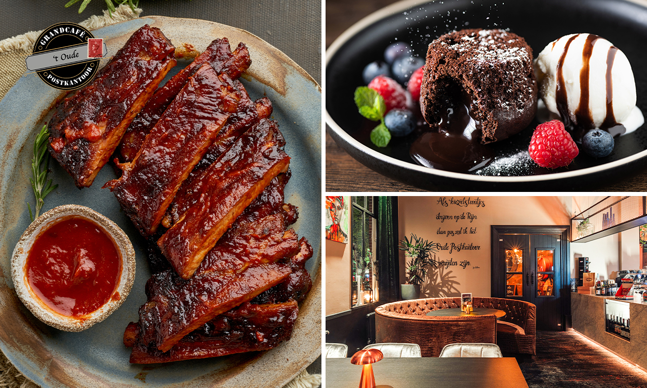 Onbeperkt spareribs en kip piri piri + nagerecht bij Grandcafé Het Oude Postkantoor