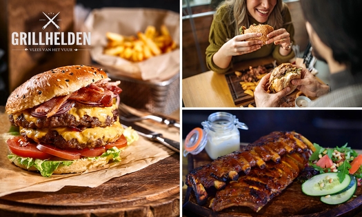 Burger of spareribs + friet + saus + frisdrank voor afhaal