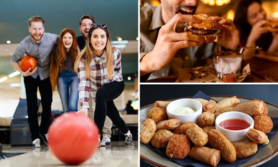 2 spellen bowlen + broodje, snacks of bickyburger + drankje naar keuze
