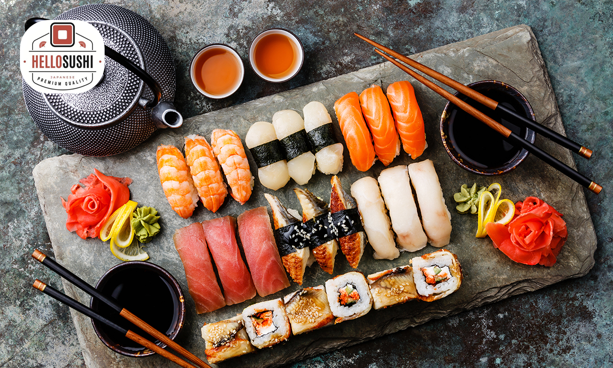 Sushibox (21 stuks) of grote pokébowl van Hello Sushi