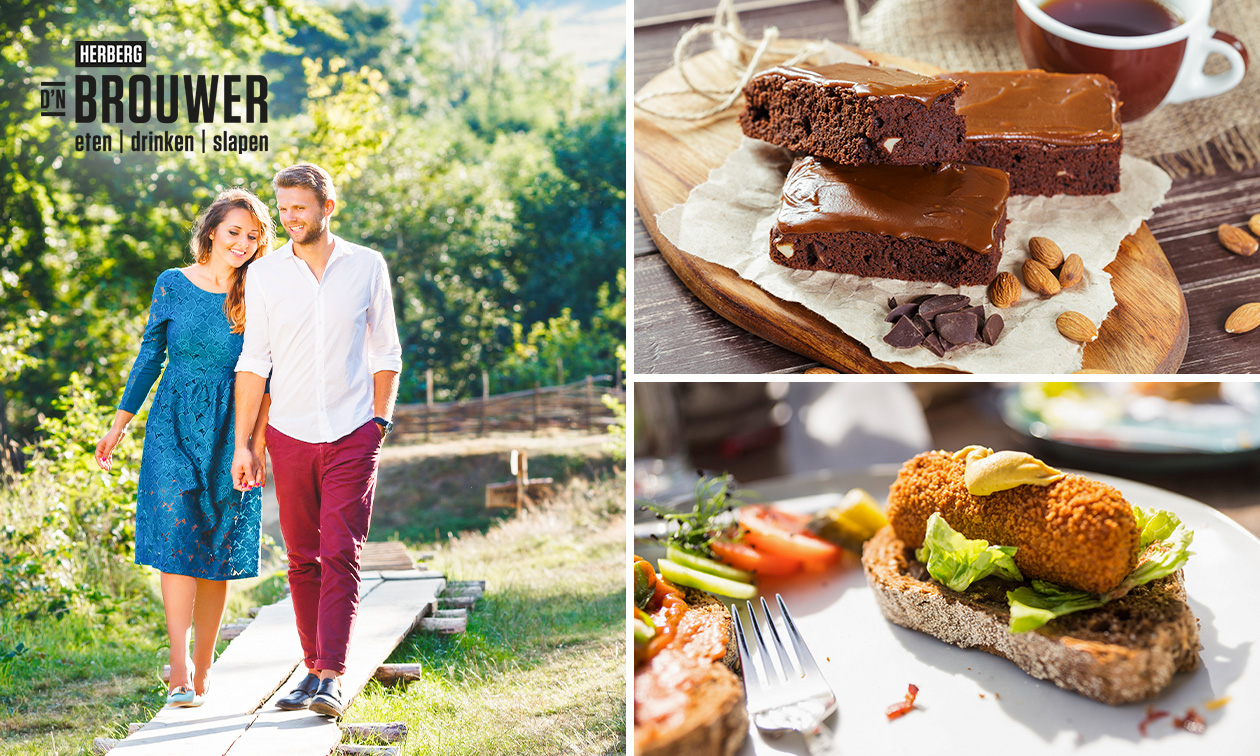 Wandel- of fietsarrangement + warme drank met brownie + 2-gangenlunch