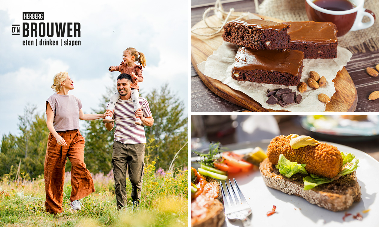 Wandel- of fietsarrangement + warme drank met brownie + 2-gangenlunch bij Herberg d'n Brouwer