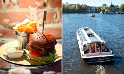 Rondvaart door Amsterdam (75 min) + 2-gangen hamburgerdiner bij Smaaqt