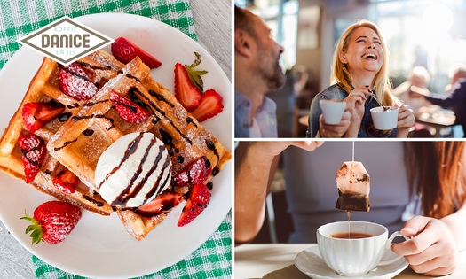 Wafel incl. bol ijs + slagroom + saustopping + koffie/thee naar keuze