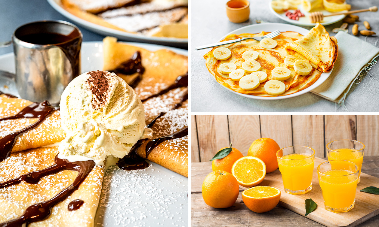 Crêpe naar keuze + koffie en evt. vers fruitsap