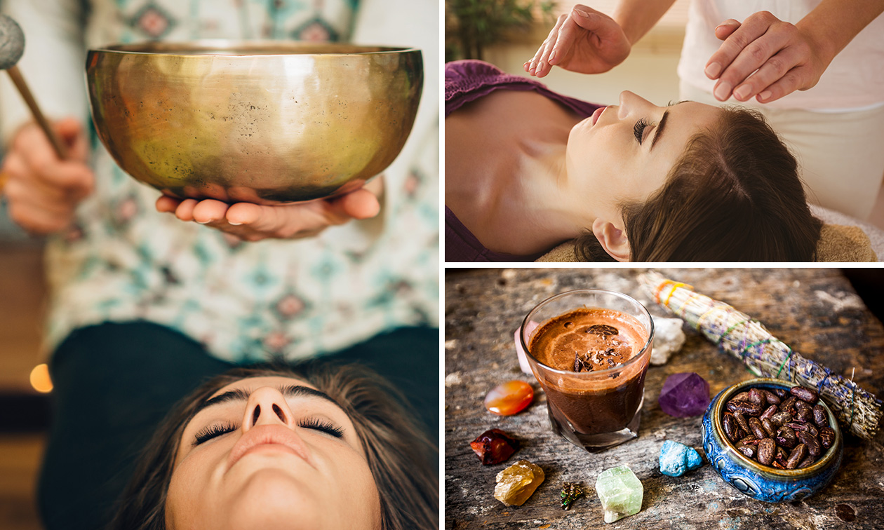 1 of 3 reikibehandelingen + klankschalen (90 min) of cacaoceremonie (3 uur)