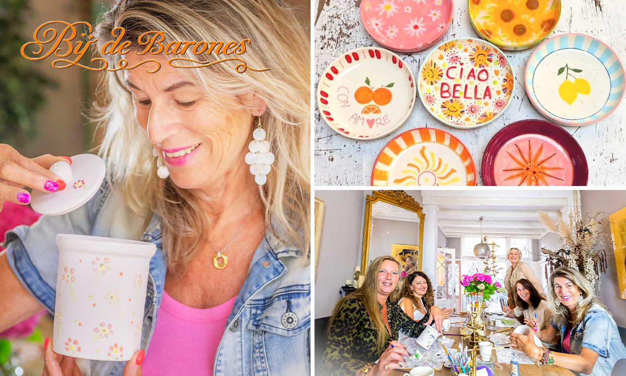 Workshop keramiek schilderen + gebak + koffie/thee of 3 glazen wijn + borrelplank (2,5 uur)