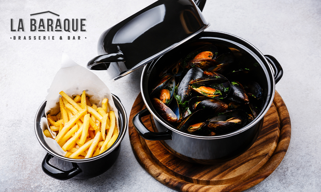 1,2 kilo mosselen + friet en saus bij La Baraque