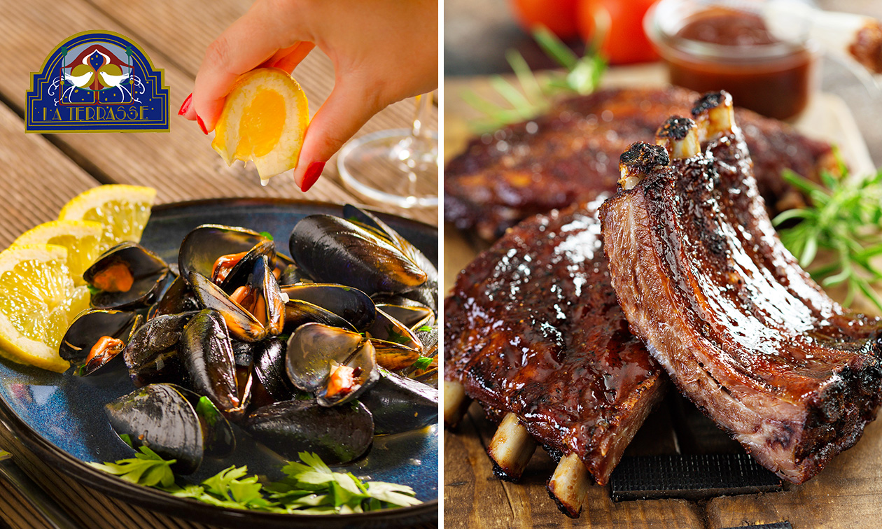 All-You-Can-Eat spareribs of mosselen bij La Terrasse du Pêcheur