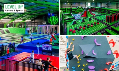 Entree trampolinepark en inflatablepark (2 uur) + onbeperkt boulderen