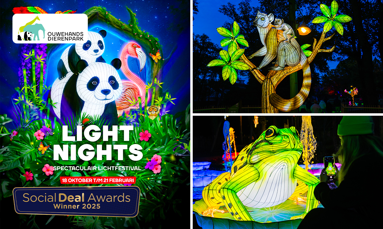 Entree Light Nights (2 pers.) of entree dierenpark + Light Nights (1 pers.) bij Ouwehands Dierenpark