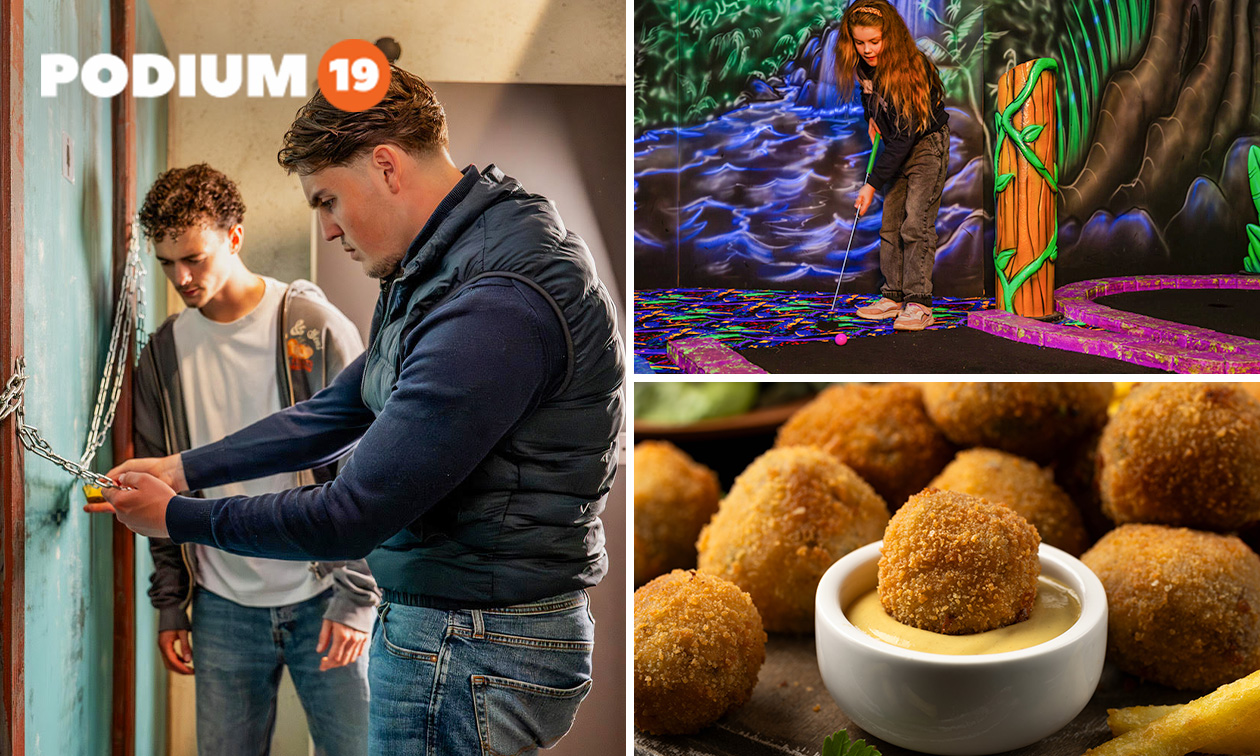GlowGolf (19 holes) + evt. Prison Island (1 uur) + bitterballen bij Podium19