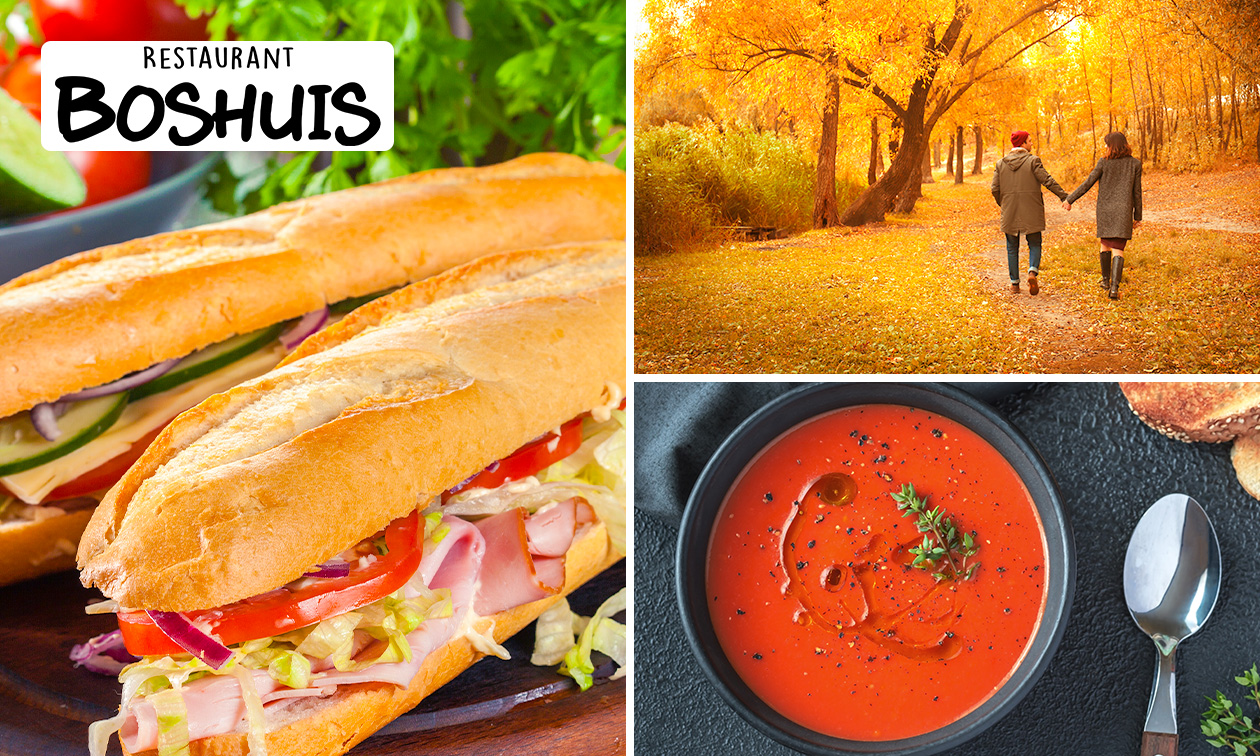 2-gangenlunch + evt. wandelarrangement incl. warme drank + appelflap bij Restaurant Boshuis